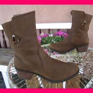 TEVA FOXY 10 BROWN LEATHER BELTED MID-CALF BOOT